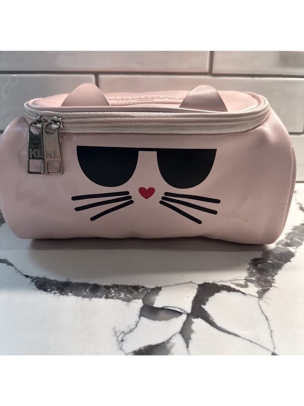 Karl Lagerfeld Maybelle Kat Pink Toiletry Makeup Bag RARE